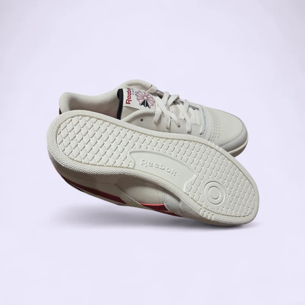 Reebok Mens Classic Off-White Leather Sneakers with Red Accents - Picture 3 of 4